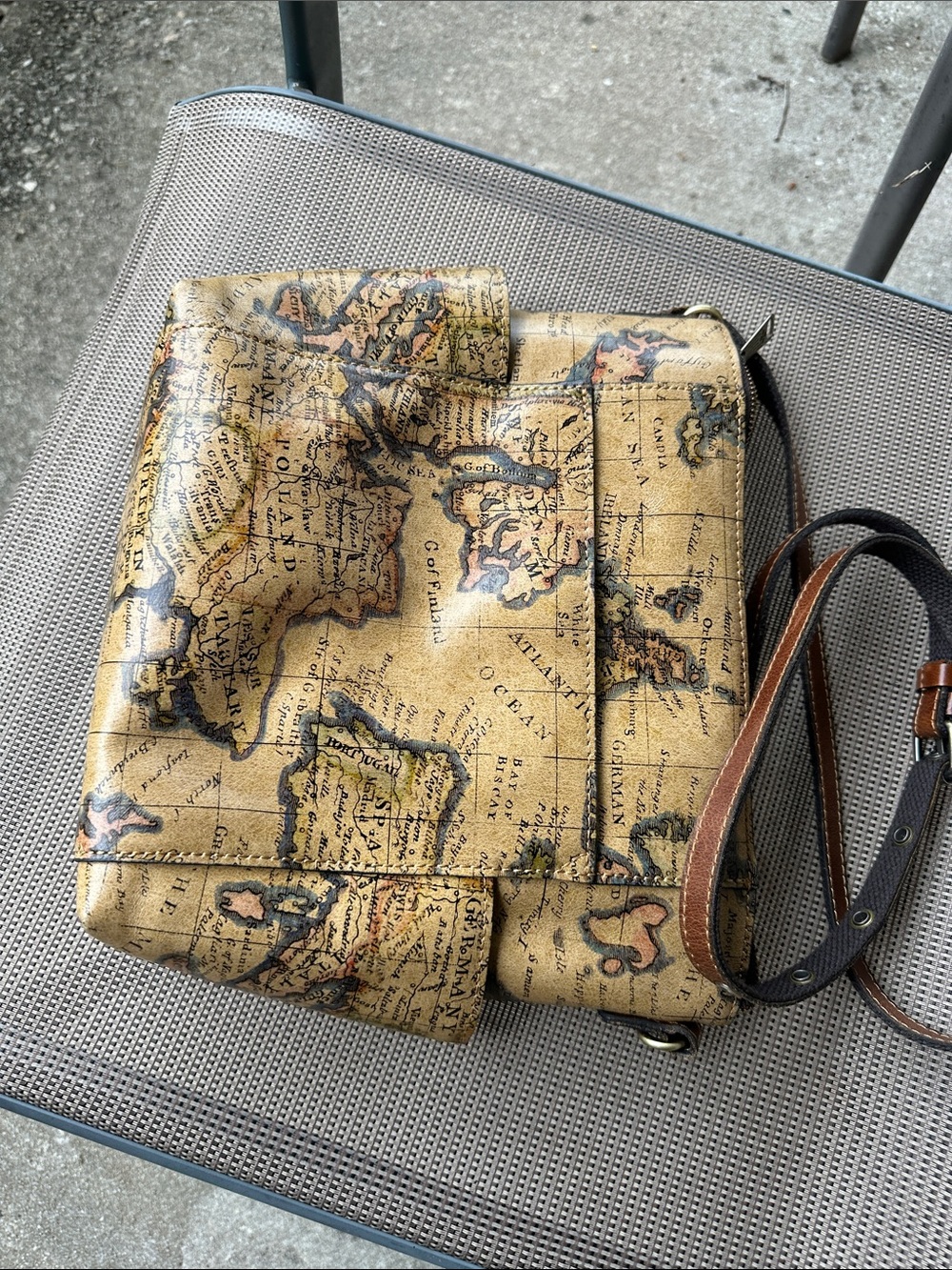 Patricia Nash Antique Map Print Crossbody Bag in Tan and Brown
